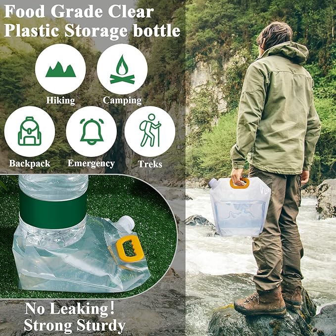 Tessco for you 12 Pack 1.3 Gallon Collapsible Water Storage Bag Water Container Emergency Jug Plastic Storage Pouch Freezable Carrier Tank Foldable Bottle for Outdoor Sport Camping (Clear)