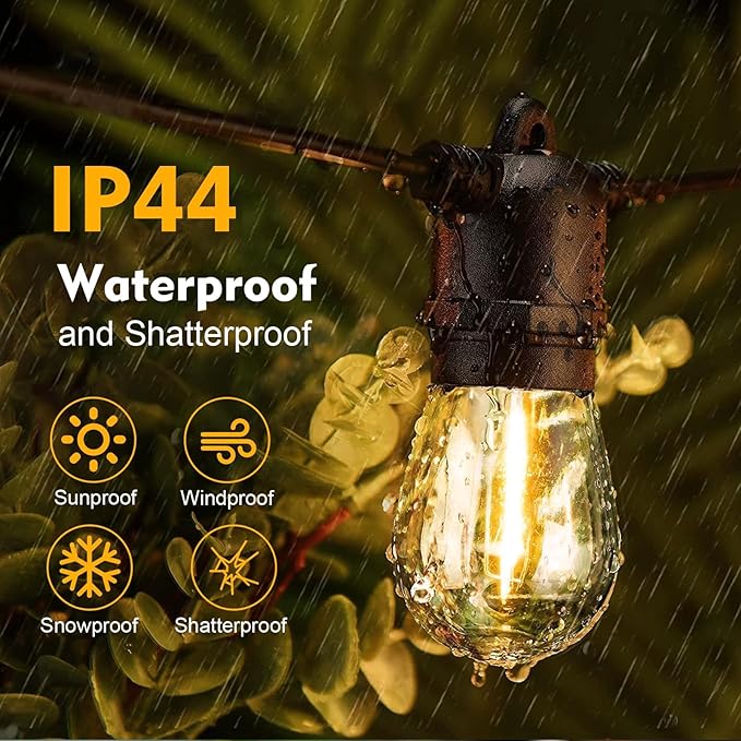 GvvooHome 64 Pack S14 LED Bulbs for Outdoor String Lights, Shatterproof Replacement Edison Bulbs for Patio String Lights Outdoor Waterproof, Warm White 2200K, Dimmable, E26 Standard Base