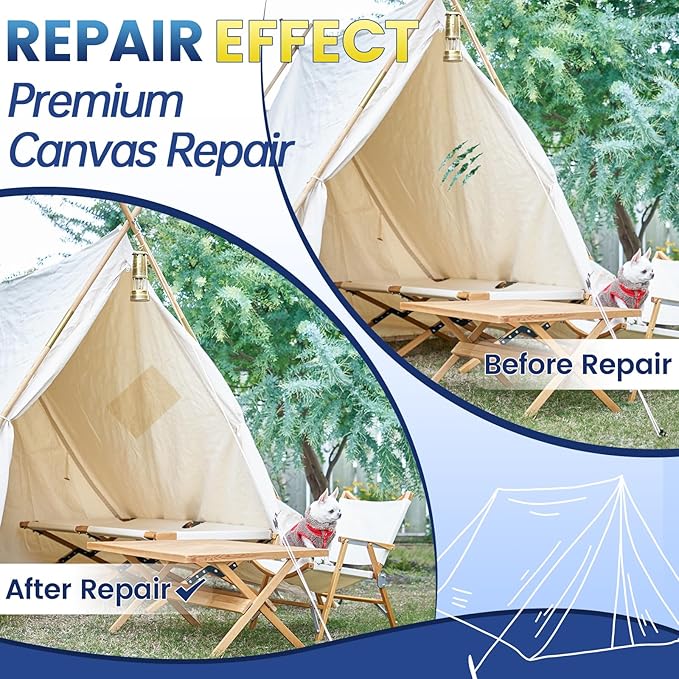 Self-Adhesive Canvas Repair Tape, 8.3" x 11" Waterproof Canvas Repair Patch, Fabric Patch Repairs Kit for Furniture, Tents, Sunbrellas, Boat Covers Awnings, Couches, Clothes, Bags Darker Brown