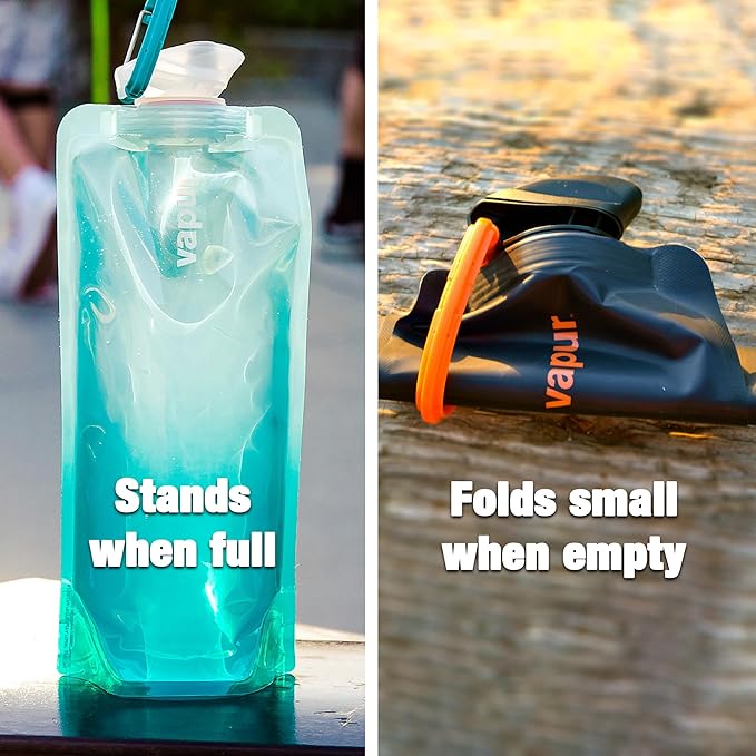 Vapur Collapsible Water Bottle With Carabiner, Compact Bottle Folds Flat For Hydration On The Go, Ideal for Traveling, Hiking or Camping, 23 Ounce, Blackout, Pack of 1