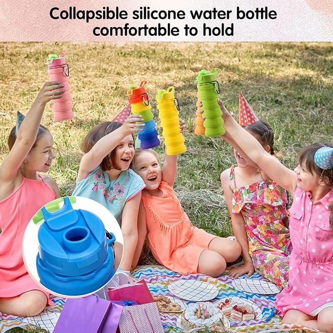 Sunnyray 14 Pack Collapsible Water Bottles Travel 17oz Silicone Portable Foldable Bottles Leak Proof Reusable Sports Cups with Clip for Camping Hiking Cycling Outdoor(Lighted Color)