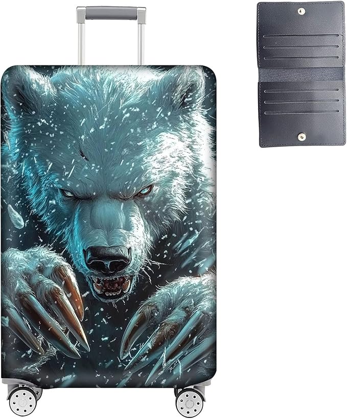 Luggage Cover Protector for 30-32 Inch Suitcases, TSA Approved Elastic Travel Suitcase Covers, Anti-Scratch Washable Luggage Sleeve for Carry On & Checked Bags, White Bear with Claws