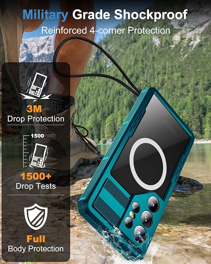 for Samsung Galaxy S26 Ultra Waterproof Case, [Fit for Magsafe] [IP68 Water Proof] [Built-in Screen Protector], Magnetic Heavy Duty Military Grade Rugged Phone Case for S 26 Ultra 6.9", Teal