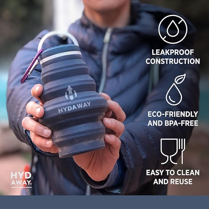 HYDAWAY 17oz Travel Collapsible Water Bottle - BPA-Free, Leakproof, Lightweight, Space-Saving