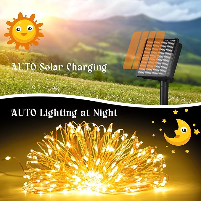 Selarlyt 200 LED 72Ft Solar String Lights for Outside, Solar Fairy Lights for Outside Waterproof with 8 Modes, Twinkle Light for Patio Tree Christmas Party Wedding Decor(Warm White)