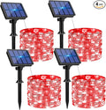 btfarm 4 Pack Solar String Lights Outdoor - 320LED 132FT Solar Fairy Lights Outside Waterproof 8 Modes, Copper Wire Solar Powered Twinkling Lights for Tree Garden Christmas Wedding Party Decor, Red