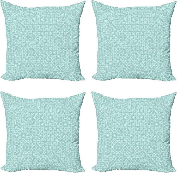 Ambesonne Celtic Decorative Throw Pillow Case Pack of 4, Aqua Celtic Style Twisted Crossed Repeating Circle and Bent Line Webs Print, Cushion Cover for Couch Living Room Car, 18", Teal White
