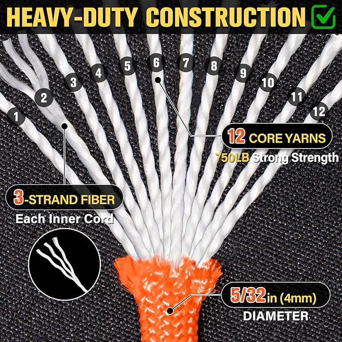 Paracord Rope 750 lb - 500ft 5/32" Parachute Cord 4MM 12-Strand para Cord - Heavy Duty Spool String for Survival,Camping Gear, Survival Bracelet, Clothesline - Orange