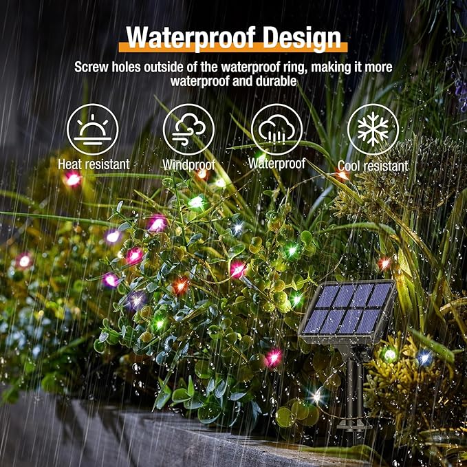 btfarm 4 Pack Solar String Lights Outdoor, Toltal 320LED 132FT Solar Fairy Lights Outside Waterproof 8 Modes, Copper Wire Solar Powered Twinkle Light for Tree Garden Christmas Wedding, Multicolor
