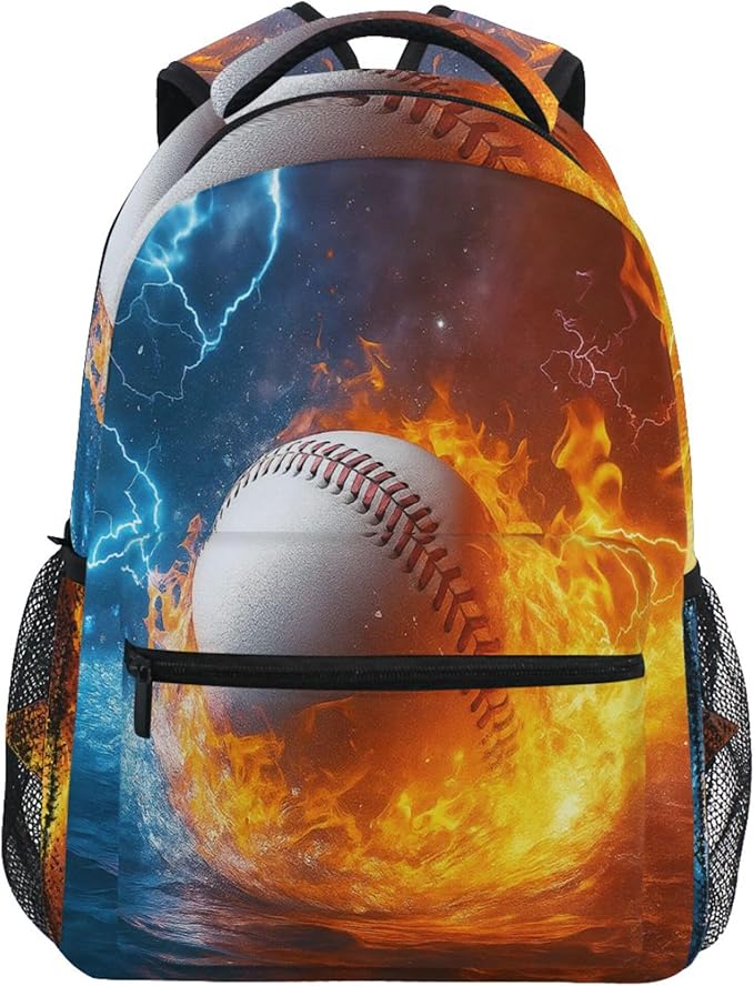 Wamika Baseball Ice Fire Boys Backpack Sports Ball School Backpacks Kids Girls Preschool Book Bag