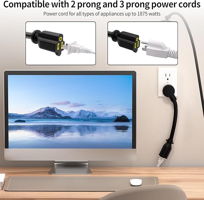 Vockjour 10 FT Black Low Profile Flat Plug 14 Gauge Heavy Duty Extension Cord, 14AWG 3-Wire Grounded Appliance Extension Cord, 15A/125V/1875W SJTW ETL Listed Power Cord