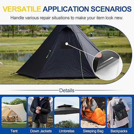 Fabric Repair Tape, Self Adhesive Nylon Repair Patch, Waterproof Outdoor Nylon Tape/Patch Kit for Down Jacket Clothing Tent Awnings Boat Cover Couches Black 6x63 inch