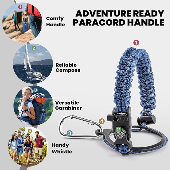 RAYMYLO Insulated Water Bottle 64 oz, Triple Wall Vacuum Stainless Steel (Cold for 48 Hrs), Leak Proof & Non-BPA, Half Gallon Water Flask Jug with Paracord Handle & Straw Spout Lids, Navy Blue