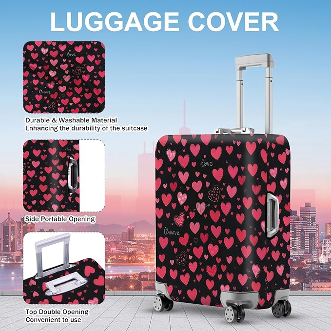 ANNA QUEEN Heart Pattern Luggage Cover, Love Theme Suitcase Protector, Stretchable Washable Travel Cover for 32-34 Inch Luggage