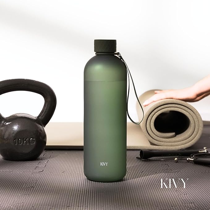 KIVY Large Water Bottle 50oz [Lightweight & Shatterproof] Fits Backpack & Cupholder for Travel, Sports, School - Green water bottle no straw - 1.5 Liter water bottles - 50oz Water bottle