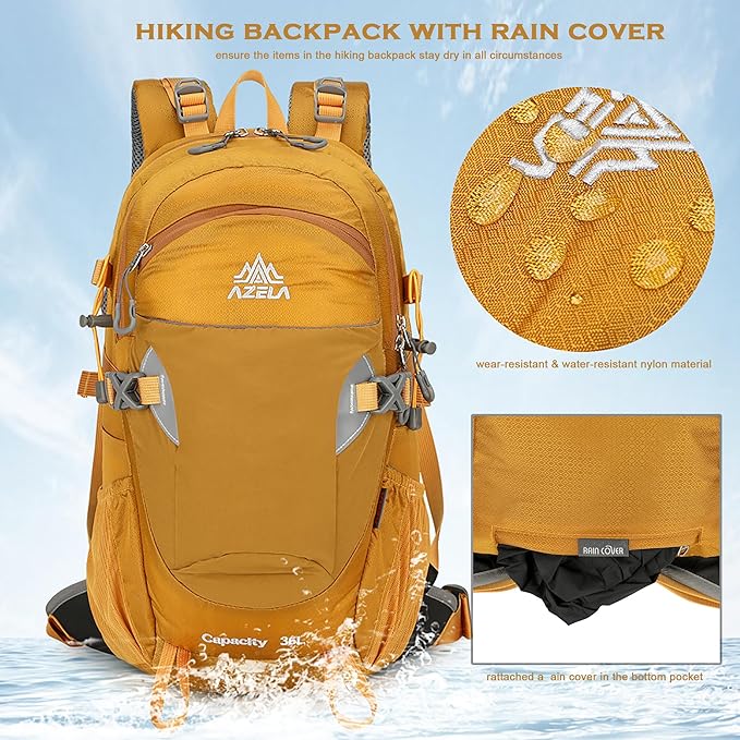35L Hiking Backpack Detachable Frame Backpack with Rain Cover Waterptoof Travel Backpack for Women Men Daypack for Camping (Black)