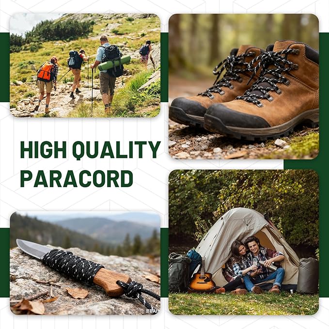 SDHUATUO Paracord Rope 100FT, 550lb Type III Nylon Parachute Cord 7-Strand Core with Reflective Strips, Utility String for Survival, Camping Gear, Hiking, DIY, Crafting, Outdoor, Black