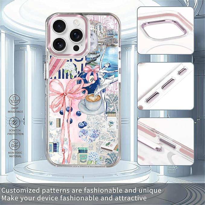 Case for iPhone 15 Pro Max,[Compatible with MagSafe],Pink Bow Girly Coquette Collage Phone Case Design，for Women Girls Magnetic Clear Cover - Slim, Sleek, & Shockproof Protection