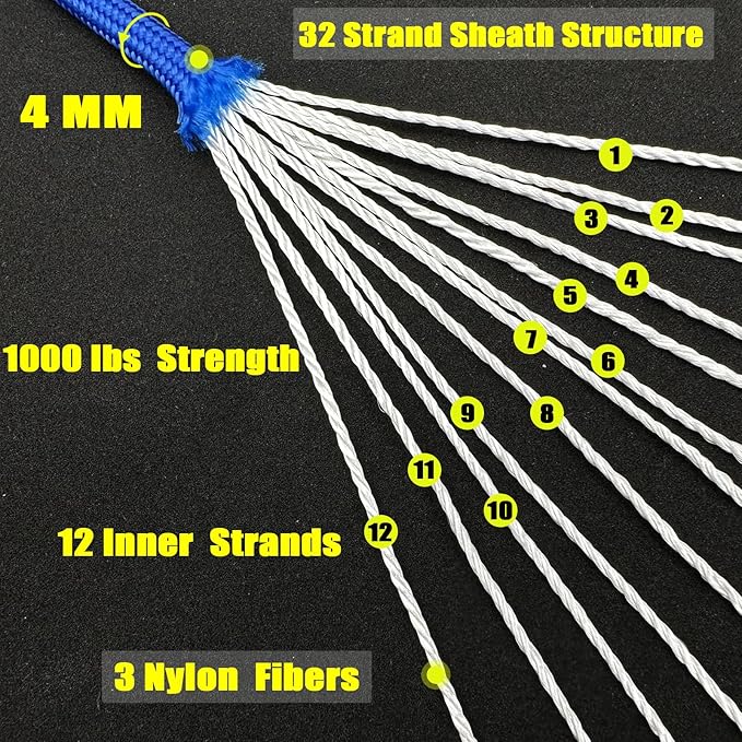 VVAAGG 1000 Blue Paracord Rope, 50ft 12 Strand Parachute Cord for Crafting, DIY Projects, Survival Bracelets, Camping, Tent, Clothsline, Outdoor Hiking, Fishing (Blue, 50FT)
