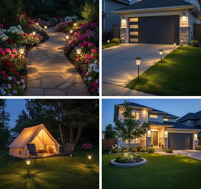 XMCOSY+ Solar Lights Outdoor 10/25 LM LED with 2 Lighting Modes, Solar Garden Lights Glass and Metal, IP65 Waterproof Solar Powered for Yard Pathway Walkway Driveway Patio (6 Pack, Warm White)
