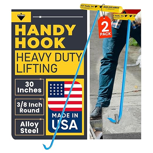 T&T Tools Heavy Duty Handy Hook – Portable 30 Inch with 3/8" Round Pump Hook End –Multipurpose Lifting and Pulling Tool for Manhole Covers, Septic Tanks, Storm Drains, Sewer Lids & More –2 Pack