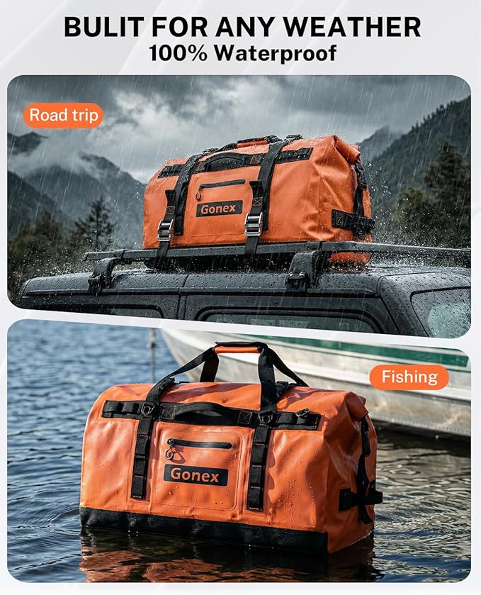 Gonex Waterproof Duffel Bag, 150L Heavy Duty Dry Duffle Bag with Reinforced Thickened Bottom, 3-in-1 Convertible Large Travel Backpack for Kayaking, Motorcycle, Camping & Boating, Orange