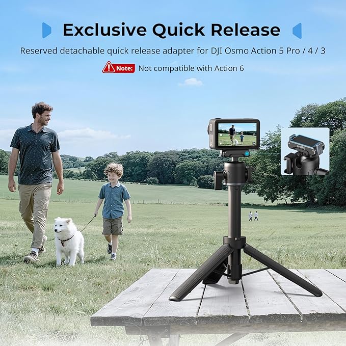 SmallRig Action Camera Selfie Stick Tripod, 7.8-21.6in Extendable, 360° Ball Head, Cold Shoe Mount, Quick Release Adapter for DJI Action 5 Pro/4, 1/4-20" Screw for Hero 13/12/11, Webcam - 5435