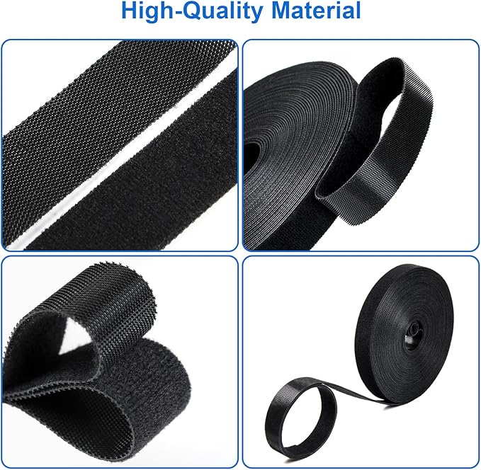 OneLeaf Fastening Cable Management Roll, 20ft x 3/4inch Cut to Length Straps, Reusable Multi-Purpose Cords Management, Double Sided Hook and Loop Cable Ties Roll (Black)