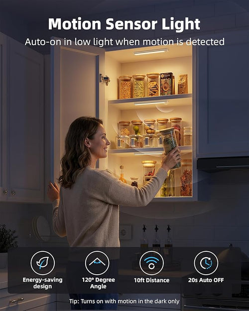 10inch Under Cabinet Lighting Wireless, 3-Pack Rechargeable Battery Motion Sensor Light Indoor, LED Closet Lights USB Charging,3 Color Dimmable Under Cabinet Lights for Kitchen, Cabinet, Wardrobe