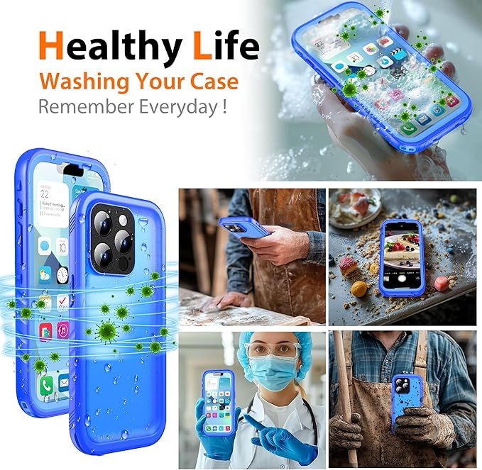 Cozycase for iPhone 15 Pro Max Waterproof Shockproof Dustproof Case - Heavy Duty/360 Full Body/Military Grade/Protective/Rugged 【8FT Drop Proof】 Built in Screen/Camera Protector with Lanyard Blue