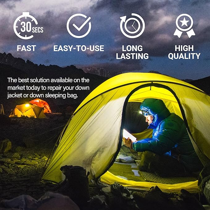 Self-Adhesive Waterproof Repair Patch Kit - 30-Second Fix for Down Jackets, Tents, Sleeping Bags, Backpacks, Outdoor and Camping Gear - Pre-Cut Nylon, Multiple Colors (Gold)
