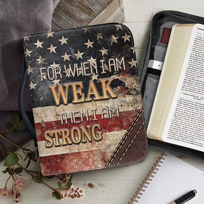 Large Bible Cover Case for Women Men Amercan Flag and Cross PU Leather Bible Case with Bookmark Church Bag Book Carrying Case Bible Cover for Women Men Bible Case for Men Women