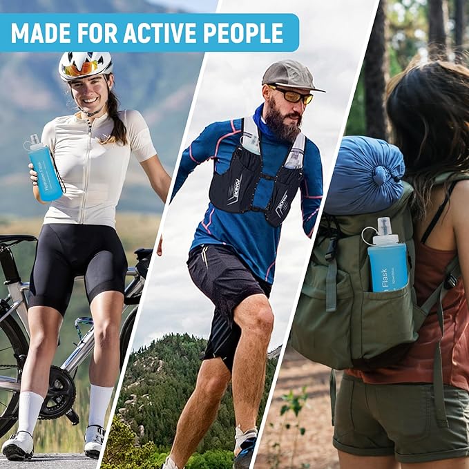 Soft Flask 700ML, TPU Collapsible Soft Water Bottle for Hydration Pack, Running Vest, Folding Water Bottle for Hiking, Cycling Hydration Flask - Blue