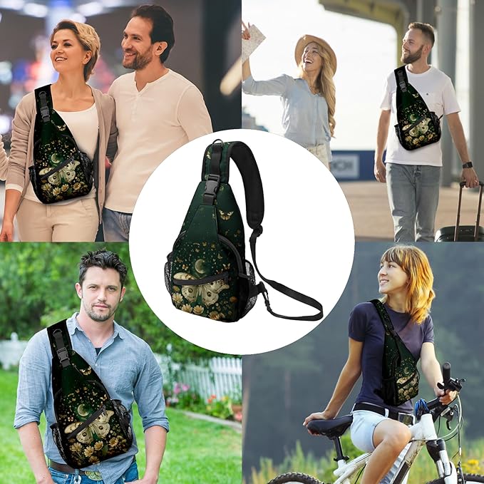 FyLybois Moth Sling Bag for Women Lightweight Crossbody Backpack Casual Daypack with Adjustable Strap for Travel Work Hiking Everyday Use