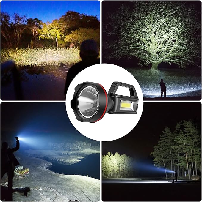 Rechargeable Spotlight Flashlight, High Lumens Handheld Spotlight,LED Searchlight with Shoulder Strap and USB Output for During Hurricane,Emergency, Storms,Hunting , Hiking, Camping(Black Pack of 2)