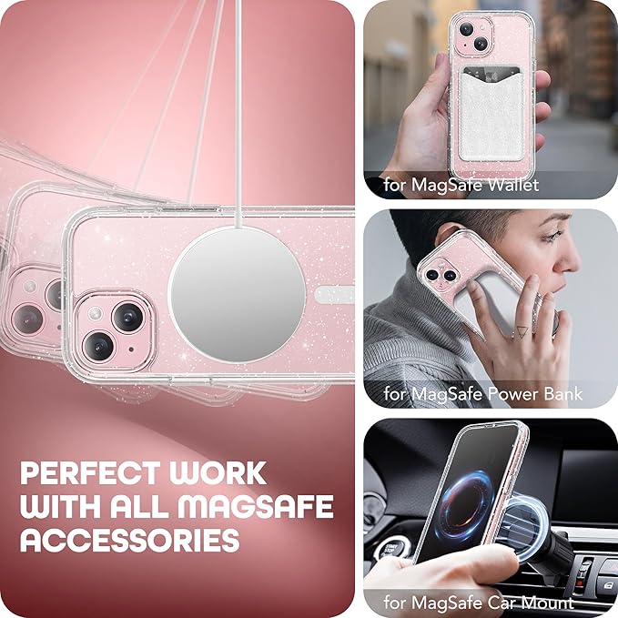 TIESZEN for iPhone 15 Plus Case, Compatible with MagSafe, Built-in Privacy Screen Protector and Camera Protection, Anti Spy Full Body Dustproof Shockproof Hard Phone Case 6.7", Shiny Clear