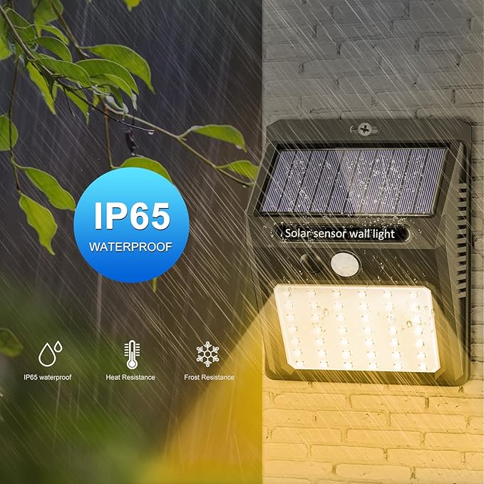 SEZAC Solar Lights Outdoor, 6 Pack Solar Motion Sensor Outdoor Lights with 3 Lighting Modes, IP65 Waterproof Solar Fence Lights for House (Warm White)