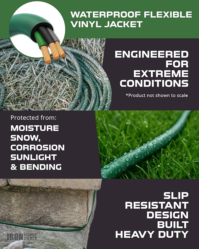 Iron Forge Cable 2 Pack 25ft Green Outdoor Extension Cord with 3 Outlets - 16/3 SJTW 25ft Extension Cord, 13 Amp All-Weather Heavy Duty Power Cable