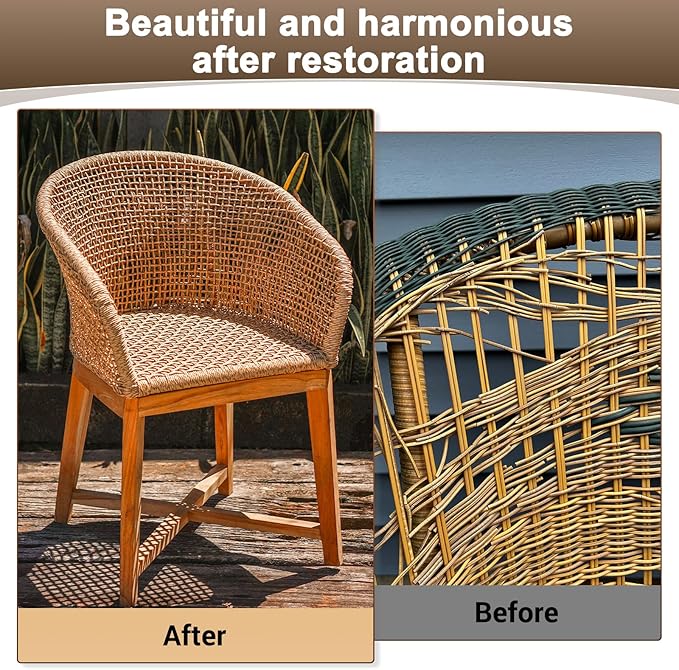 M METERXITY 1-Pack Wicker Repair Kit, 5mm x 33ft/10m Plastic Flat Rattan Replacement Supplies for Patio Furniture Repair/Basket Making/Chair Weaving, Synthetic Woven Rattan [Copper]