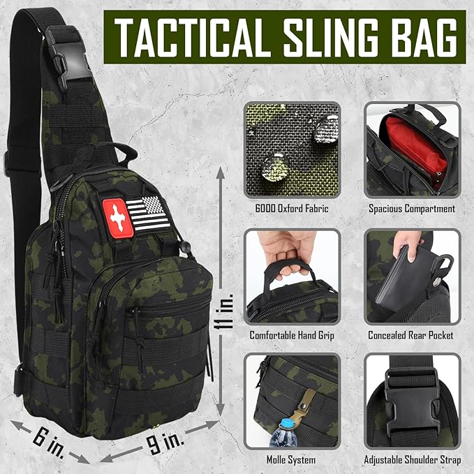Survival Kit, 268 Pcs Emergency Survival Gear and Equipment Supplies with First Aid Kit, Camping Axe, Headlamp, Crossbody Bag for Camping Hiking, Hunting, Gift for Christmas Men, Dads, Black Como