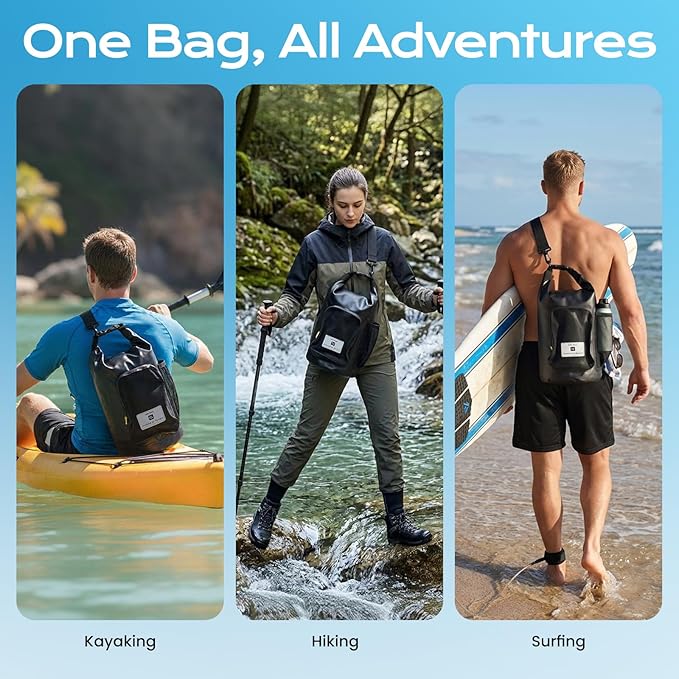 5L Waterproof Dry Bag with Bottle Holder & Mesh Pocket, 500D PVC Tarpaulin Roll Top Dry Sack with Inner Waterproof Adsorption Film, Lightweight Dry Bag for Kayaking, Beach, Boating, Fishing, Travel