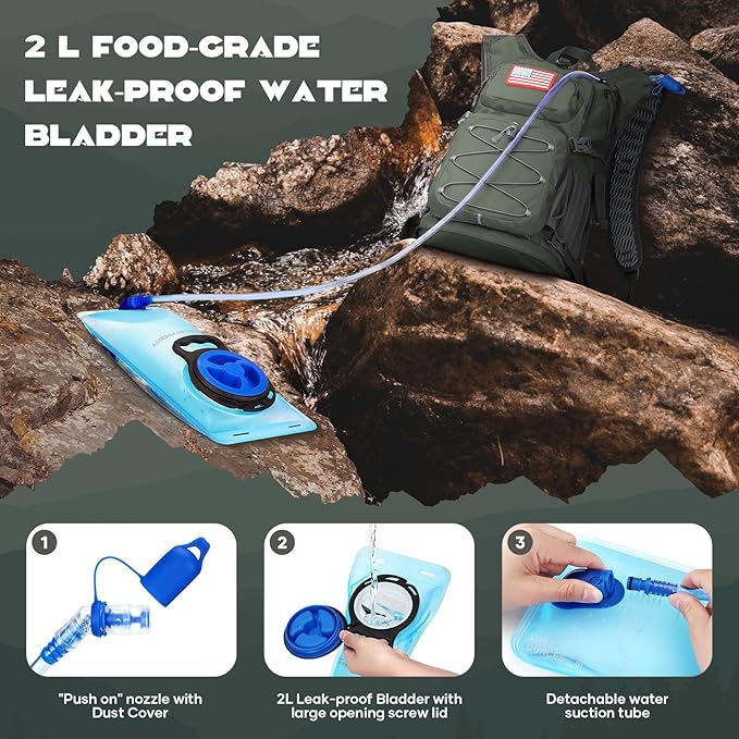 Maelstrom Hydration Hiking Backpack with 2L/3L Water Bladder, High Flow Bite Valve Water Backpack Men Women Lightweight Insulation for Hiking, Cycling, Running, Climbing, Camping