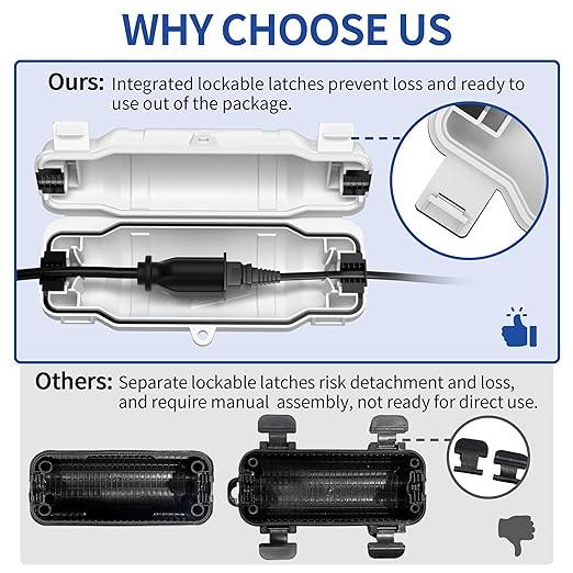 3 Pack Outdoor Extension Cord Safety Cover with Waterproof Seal IP54 Water-Resistant, Weatherproof Electrical Connection Box with 2 Latches, Plug, Socket, Holiday Decoration Light, White