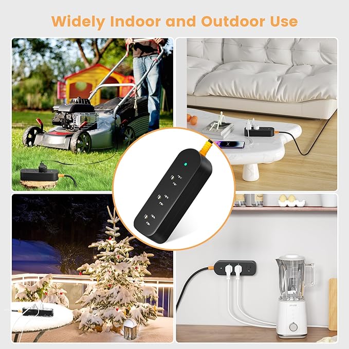 Outdoor Power Strip Weatherproof 6 FT Extension Cord Waterproof Surge Protector Power Strip, 3 AC Outlets, 1625W Overload Protection, for Camping, Home, Office, Garden, FCC UL Listed