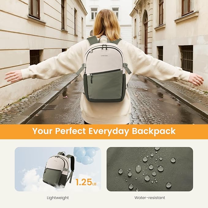 LOVEVOOK Everyday Backpack for Women, Chic Versatile Backpack with Water Bottle Pocket, Lightweight Waterproof Casual Daypack for City Work Commute, College, Travel & Gifts, Beige-Khaki
