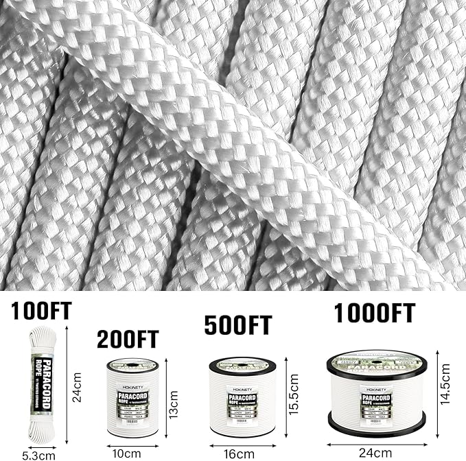 Paracord Rope 750 - Parachute para Cord 4mm 11 Strand Spool Rope Utility Nylon String for Outdoor Camping Survival Utility Tent Crafting DIY Projects - White 100ft