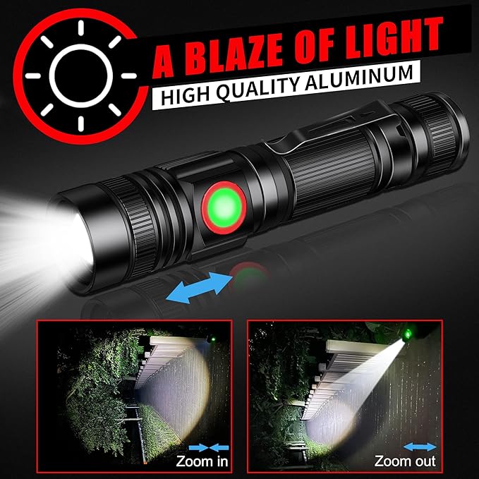 DARKBEAM LED Flashlights Rechargeable USB 2000 High Lumens, Small and Bright Pocket Flashlight, Zoomable Water Resistant Handheld Flash Light for Camping, Outdoor, Emergency with Battery, 2 Pack