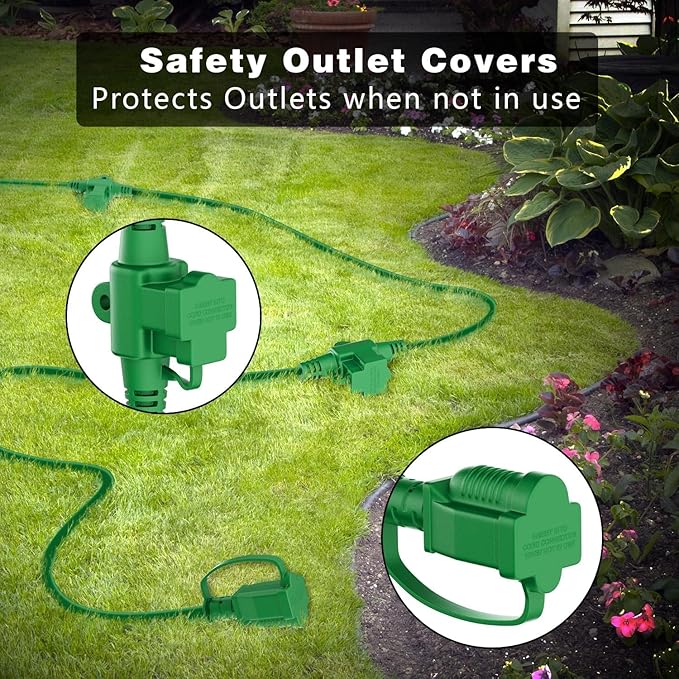 K KASONIC - Outdoor Extension Cord 75 FT, Evenly Spaced 9 Outlets Plugs, 16/3 SJTW Weatherproof Multiple Outlets Wire for Landscaping Light, Holiday Decoration and Christmas, ETL Listed, Green