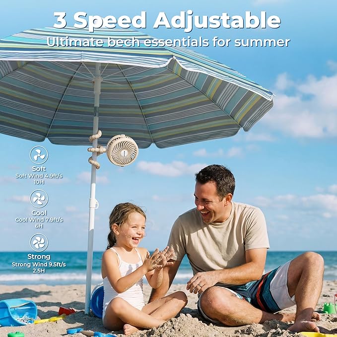 AMACOOL Battery Operated Stroller Fan, Baby Travel Essentials for Beach Disney, Newborn Boy & Girl Showers Gifts Registry Search, Rechargeable Clip On Fan for Car Seat Wagon Crib Bike Treadmill