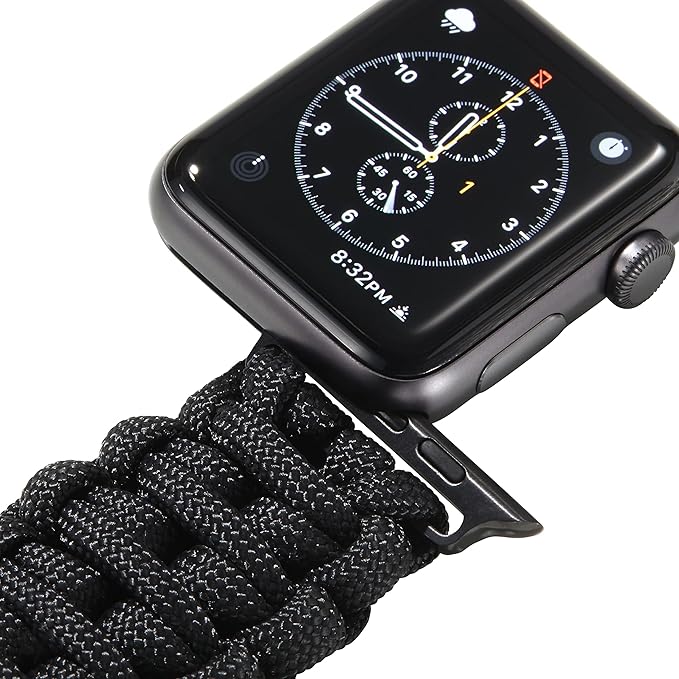 Savior Survival Gear Paracord Band,Compatible with Apple Watch Band 49mm 46mm 45mm 44mm 42mm,iWatch Band Series Ultra 10 9 8 7 6 5 4 3 2 1 SE,Adjustable strap for men (Black-Brown Leather,Adjustable)